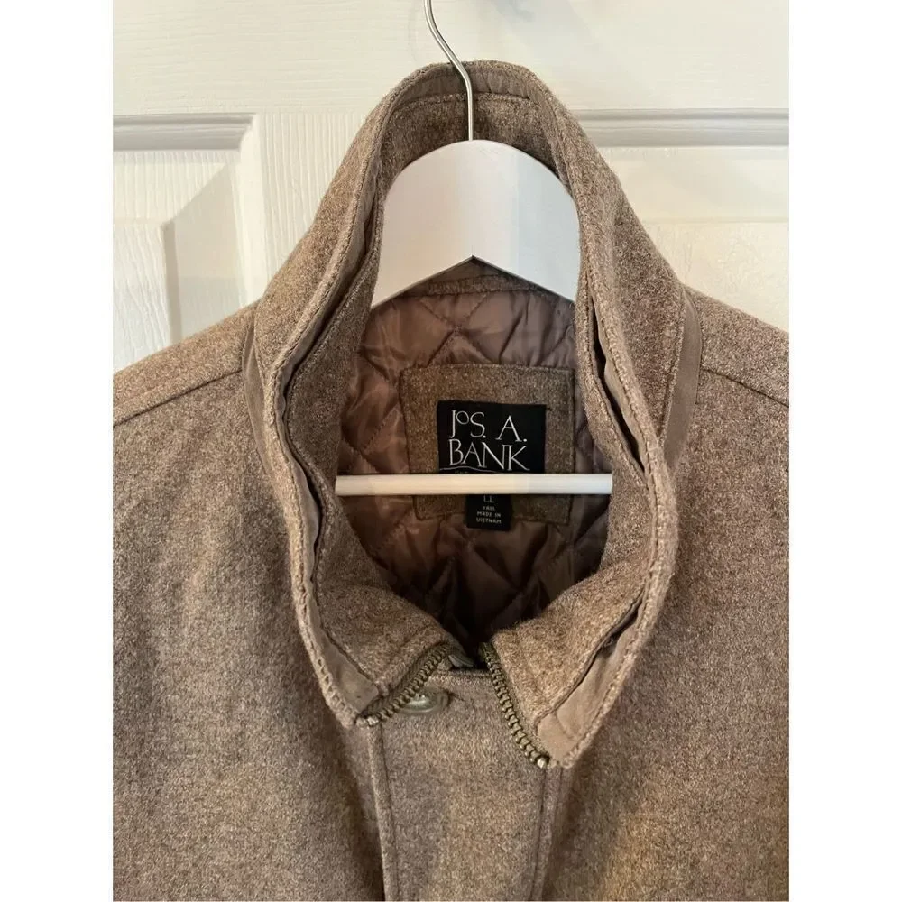 Jos. A. Bank Tan Marled Wool Blend Button Zipper Cost sz LL or 44-48” EUC